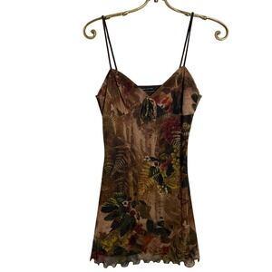 Urban Outfitters Brown Botanical Floral Print Mini Slip Dress Size S Fairy Y2K